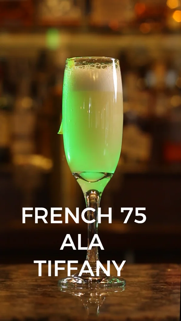 French 75 a la Tiffany cocktail photographed at Tiffany’s Bistro